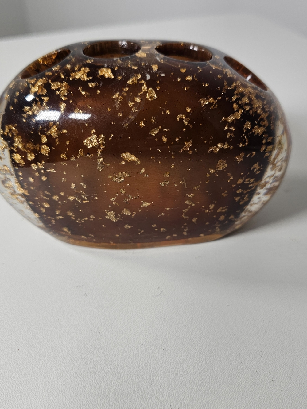 Nicole Miller Brown Resin Toothbrush Holder with Gold Flecks